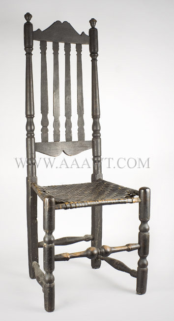Banister Back Side Chair, Original Seat, Old Black Paint
New England, Probably New Hampshire
Early 18th Century, entire view